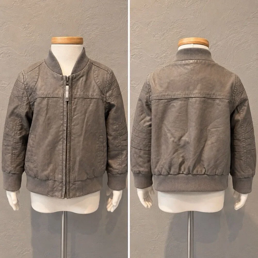 OshKosh Genuine Kids Gray Girls Faux Leather Motor Bomber Jacket 4T